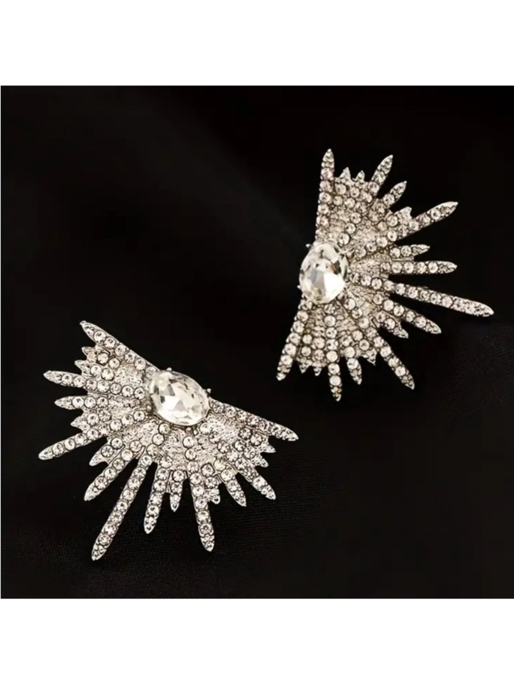 Crystal Sunburst Drop Earrings - Silver Tone